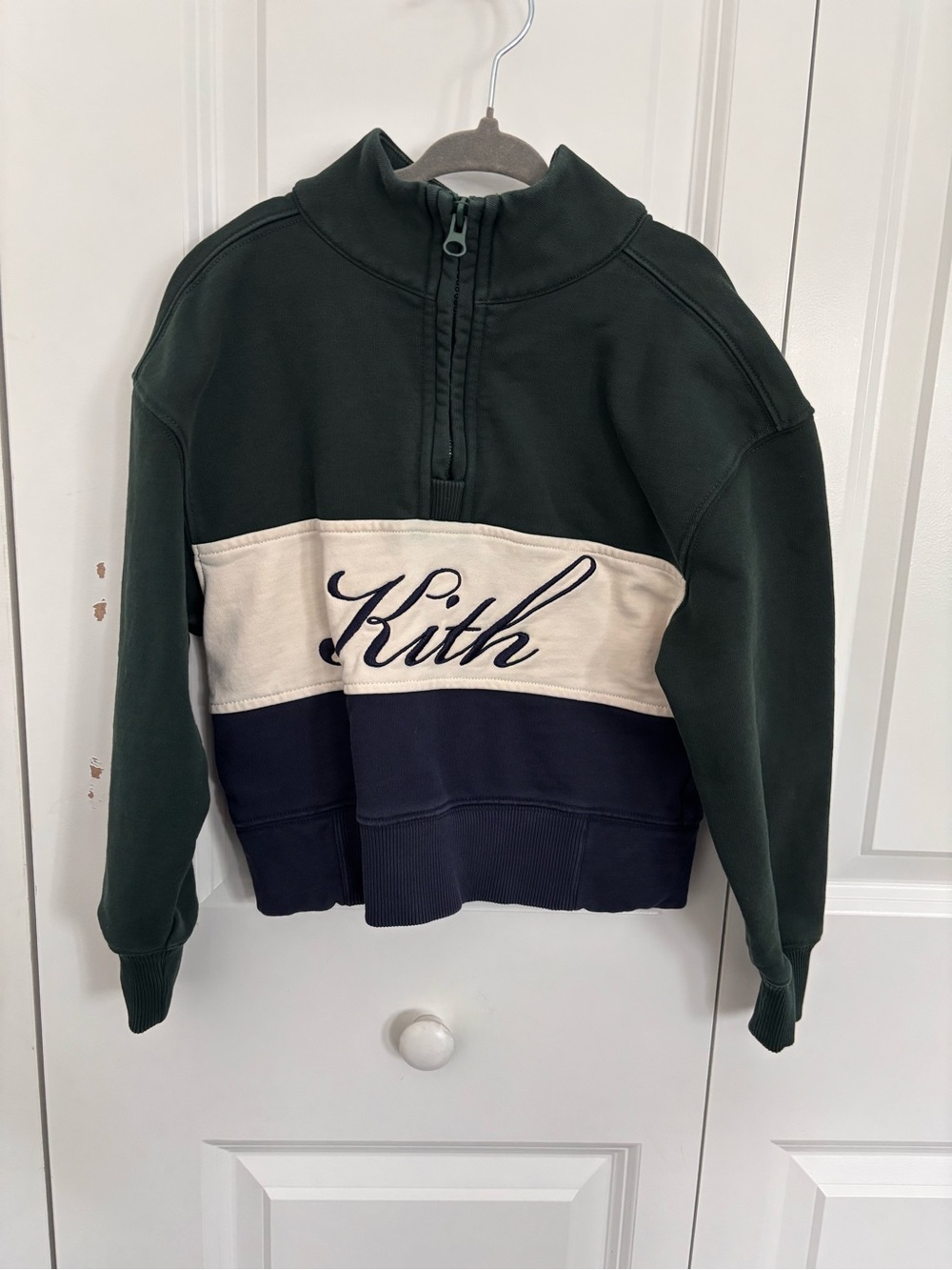 Kith Colorblock Half-Zip Pullover in Dark Green, Cream & Navy